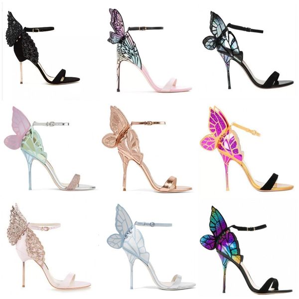 Designer Frauen Schmetterling Sandalen Sophia Webster Dress Schuhe Evangeline Angel Wing Sandalen Sandalen Leder Pink Glitter Schuhe Frauen Sommer Gladiator 34-42