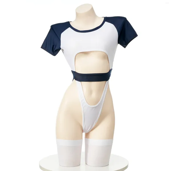 Frauen Badebekleidung Frauen sexy Anime Schulmädchen Schülern Fitnessstudio Uniform Cosplay Kostüm Verband Hohllout BodySuit Bodycon Rückenless Badeanzug