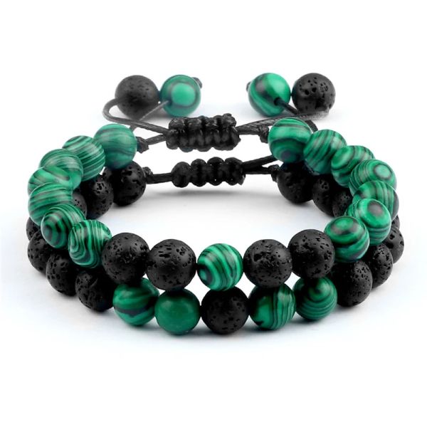 Fios naturais verde malaquita pedra lava lava sícam de miçangas encantos homens fios braceletbangle moda feminino ioga jóia oração de 8mm 8mm