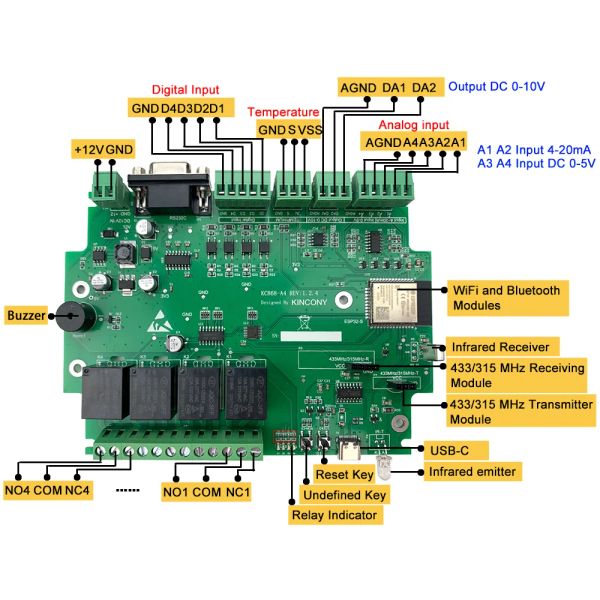 Steuerung Kincony A4 Smart Home Automatisierung ESP32 WiFi RS232 USB Relay Modul MQTT TCP Web Http ESPHOM Tasmota Arduino IDE DIMMER SWITCH