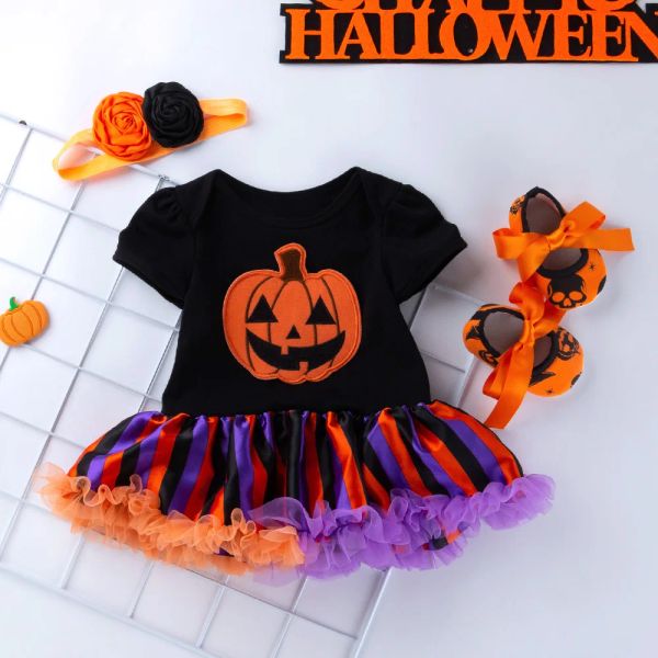 Set infantile Halloween Nero Skull Skull Skirt Dress Abito da bambina Niposo Balli per bambini Set Tutu Gonna Princess Wear