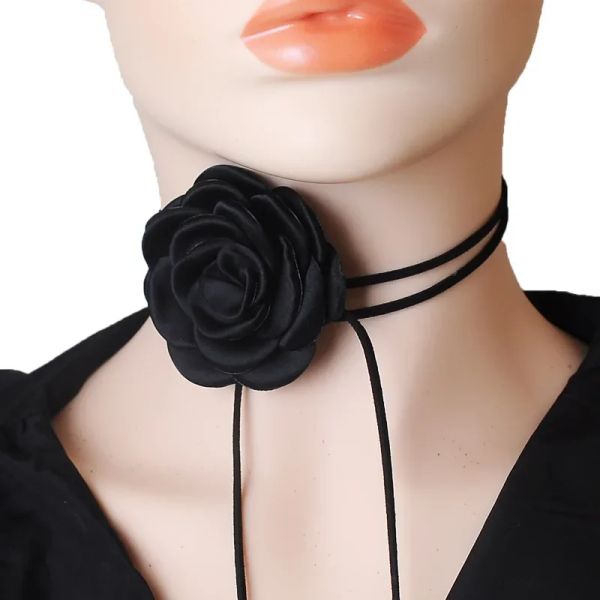 Halsketten schwarzer Samtschnur Choker mit Blume große große florale Rose Chocker 2023 Trendy Modeschmuck Y2K Accessoires