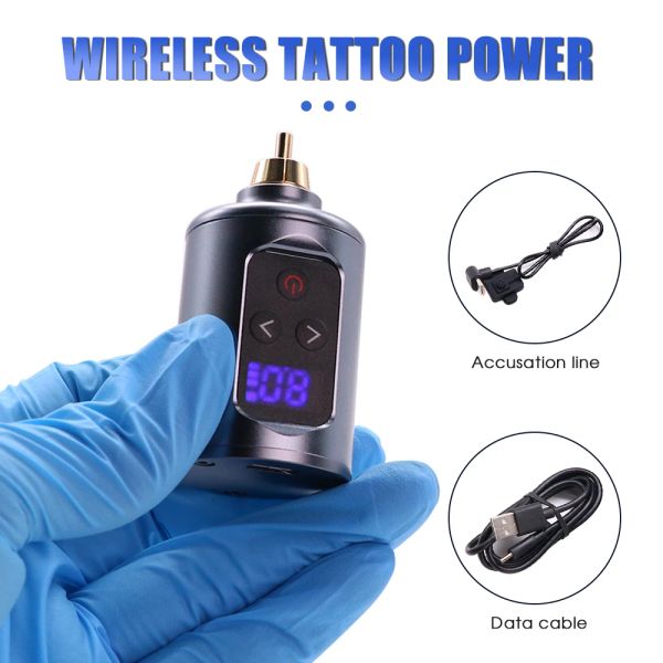 Máquina Mini LED sem fio Tatuagem Fonte de alimentação com interruptor de anel RCA Jack portátil Bateria de tatuagem para caneta rotativa Acessórios de arte corporal