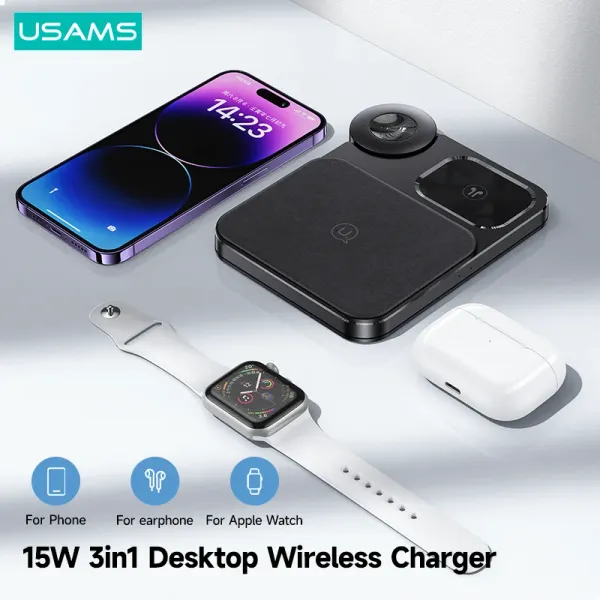 Chargers USAMS 15W 3 İPhone 14 Pro Max Şarj İstasyonu 8 7 AirPods 3 Pro Şarj