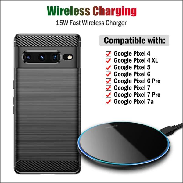 Caricabatterie 15w Fast Qi Wireless Caring Pad per Google Pixel 8 7A 7 6 Pro Wireless Charging Charging Indicatore con custodia regalo Typec Cable