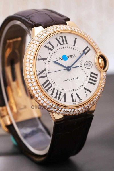 Dials arbeiten automatische Uhren Carter mittelalterlicher blauer Ballon 18K Gold Heck Diamant 42 1mm Mechanische Uhr W6900651