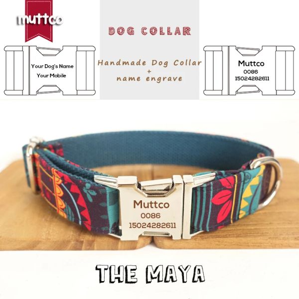 Collars Muttco Nome animale inciso al dettaglio Speciale Etnic Otnic Colorful Monte Dog Collars Io Maya Selfreat 5 Dimensioni UDC043