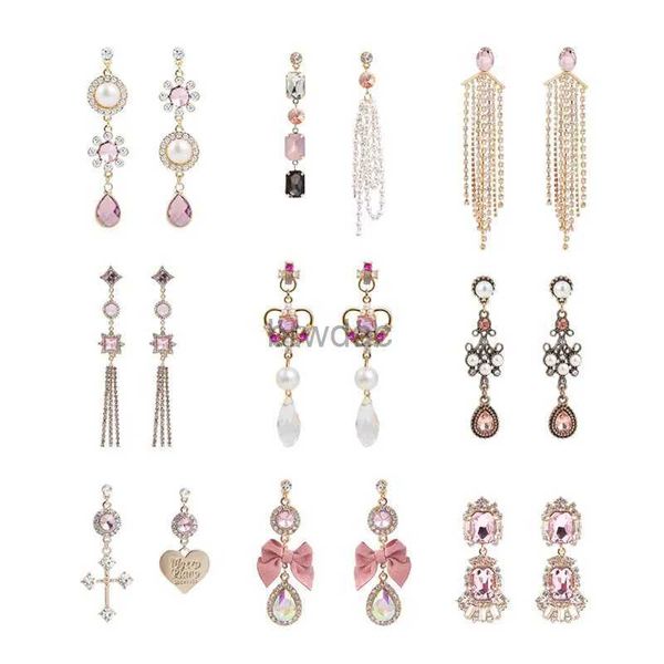 Lustre de lustre nova moda de luxo rosa shiny shiny shinystone long bowknot tassel brincos de gota coreana estilo barroco feminino jóias jóias d240323