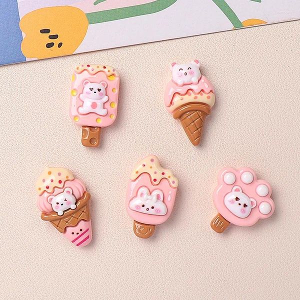 Figurine decorative 10 pccartoon gelato lucido Animaldiyresin Accessori gioielli fatti a mano Coppa di gusci per telefono cellulare