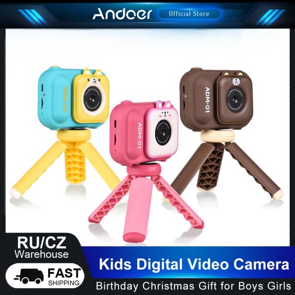 Câmera de câmera de câmera digital de câmeras Andoer Andoer com câmera Tripod Mini 1080p 48MP Dual Lens de aniversário Presentes de Natal para meninos meninas garotas