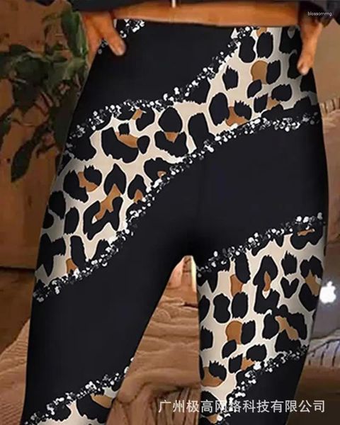 Leggings da donna Stampa leopardo Stampa ad alta vita Donne allineate Donne Sexy Slim Ski Skinny Lunghezza Pantaloni a matita casual