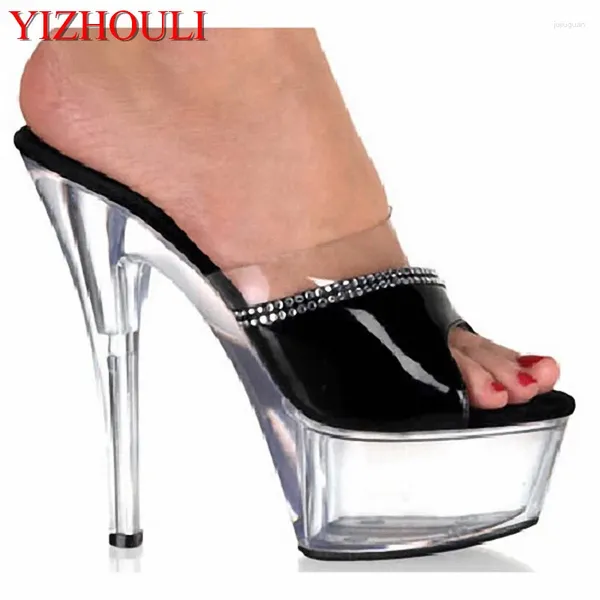 Hausschuhe Prinzessinstil Crystal 15 cm offener Zehen High Heel -Plattform Schuhe Sandalen Stange Tanz / Model Hochzeit