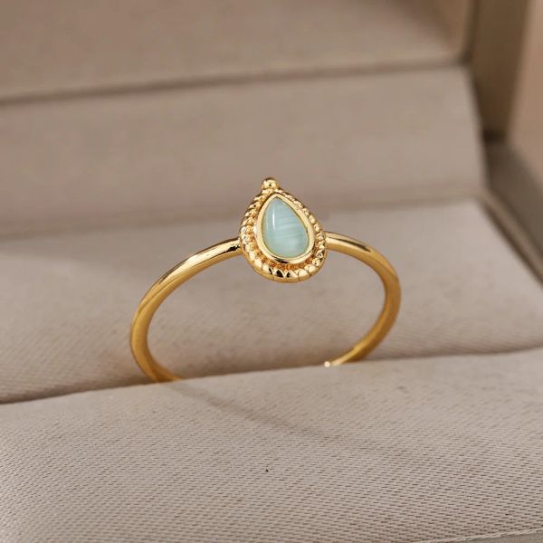 Bande Opal Water Drop anelli per donne Gold Colore in acciaio inossidabile Anello nuziale Regalo di compleanno di gioielli di moda femmina