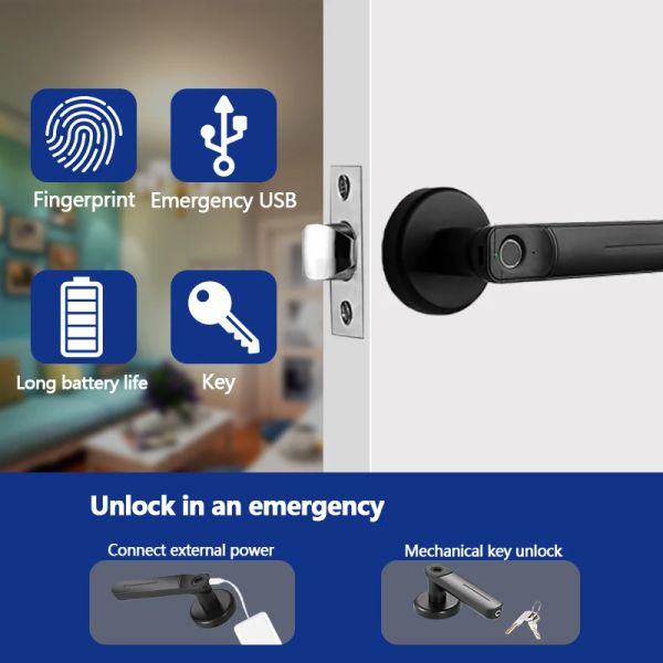 Steuerelektronische Fingerabdruckschloss Smart Door Lock Biometric Fingerabdruck Smart Lock Griff mit Schlüssel für Schlafzimmer Hotel Apartment Office