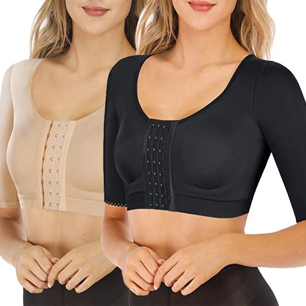 Arm Shaper für Frauen nach der Operation Armkompression Kurzärmele Schlankung Arm Faja Frontschließe Shapewear Tops Korsett 240409