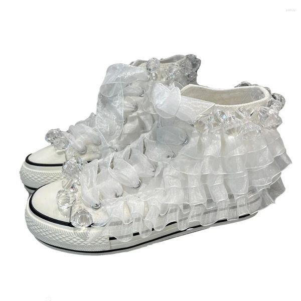 Sapatos casuais tênis de noiva Flores de renda Gem Clear Gem Big Crystal Rhinestone Designs