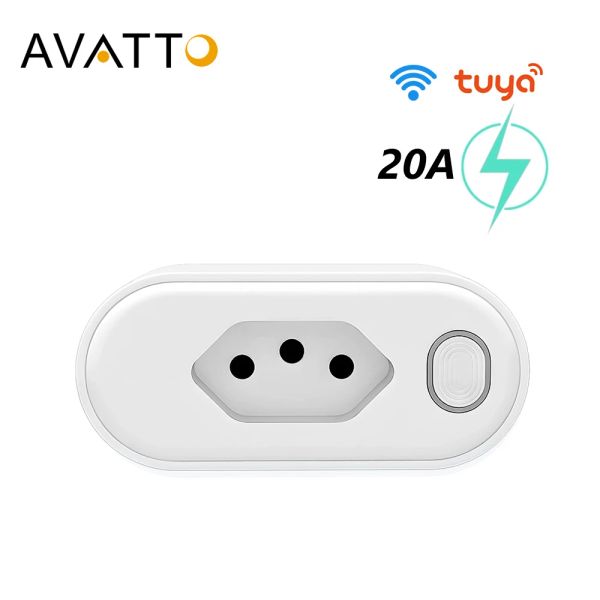 Plugs avatto 20a /16a tuya brasil wifi plugue com monitor de energia, aplicativo smart life remoto soquete smart brasil funciona para o google home Alexa