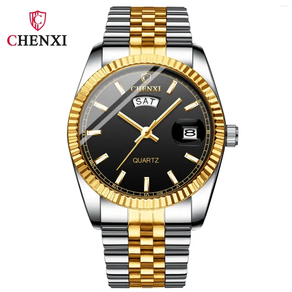 Нарученные часы chenxi 004b роскошные ретро -квадрат Atainless Atainless Waterpronage Кожаный мужчина часы с даты часов уникальный