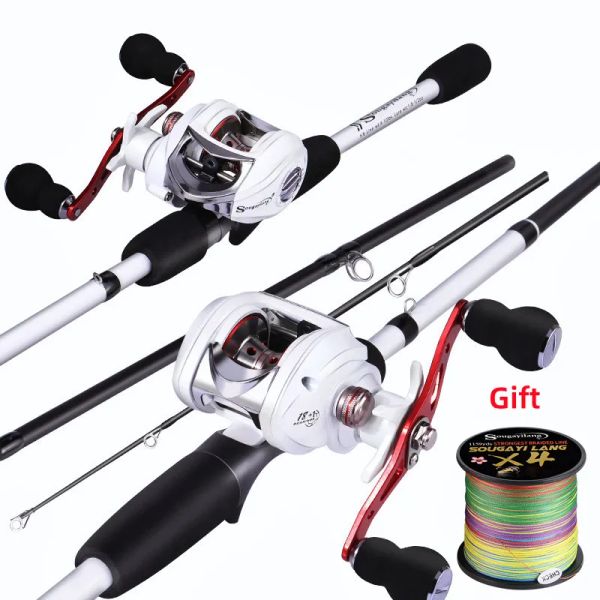 Acessórios Sougayilang 4 seções 1.98m Bass Fishing Rod and Baitcasting Reel Ultralight Rod Combo Travel Set Pesca Pesca