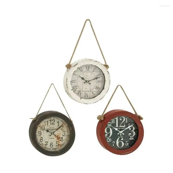 Orologi da parete Antique set rotondo di 3 numeri romani in juta di ferro in stile vintage in stile interno Usa cornici in difficoltà Kensington Design