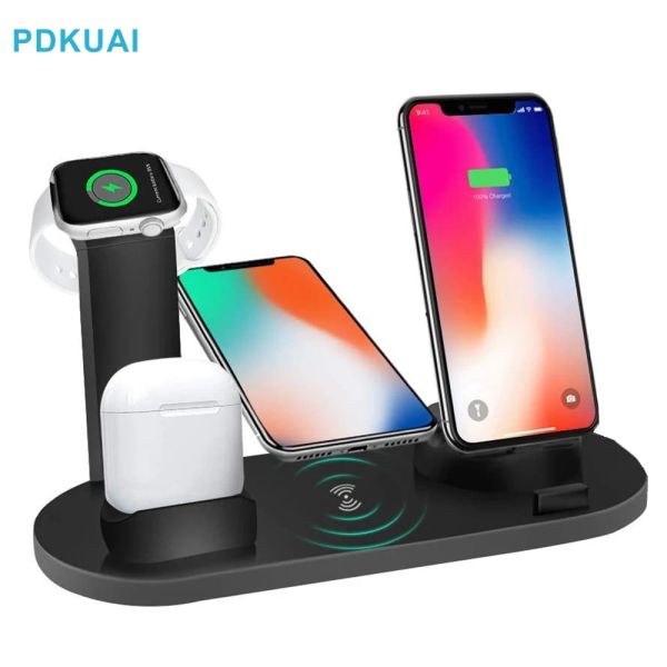 Chargers 4 em 1 carregador multifuncional relógio de telefone fones de ouvido sem fio Charging Dock Phone Stand para Apple Watch iPhone Samsung