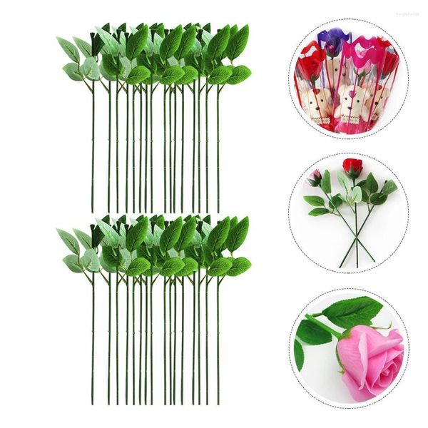 Dekorative Blumen 40 Stcs Rose Stiel Hochzeitsartikel Handwerk Blumendraht kühn handgefertigtes Material DIY