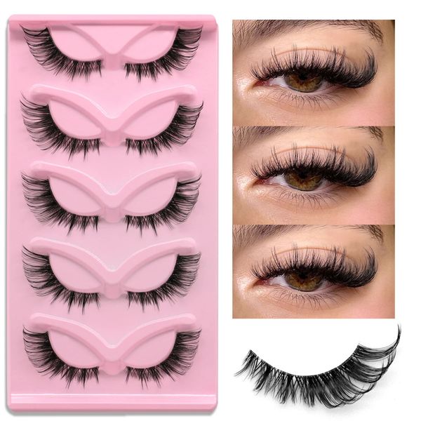 Lahlen 5 Paare Katzenauge Wimpern Faux Mink Wimpern klares Band natürlicher Look Wispy Full Strip 240407