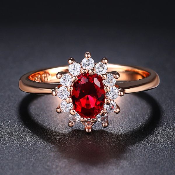 Группы Классические красные хрустальные обручальные кольца для женщин Bridal Beautiful Rose Gold Color Циркония обручальное кольцо модные украшения R187
