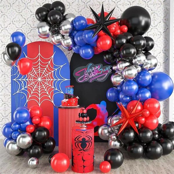 Decoração de festa 143pcs vermelho preto e azul balões de guirlanda kit star explosivo folha para herói garotos de menino aniversário decoração de chá de bebê