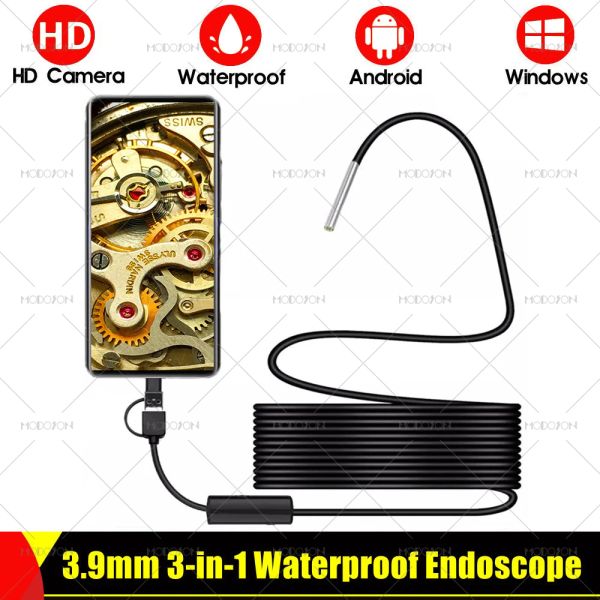 Kameralar 3.9mm HD Endoskop Kamerası Otg USB Typec Araç Kanalizasyon Tahliye Boru Kapsamı Denetimi Borescope Snake Android PC için Esnek Endoskopi