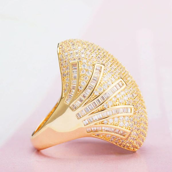 Bands Neue Luxus große Ringe Crown Oval Geometry Chic für Frauen Hochzeit Kubikzirkon Engagement Dubai Naija Brautfinger Finger Ring