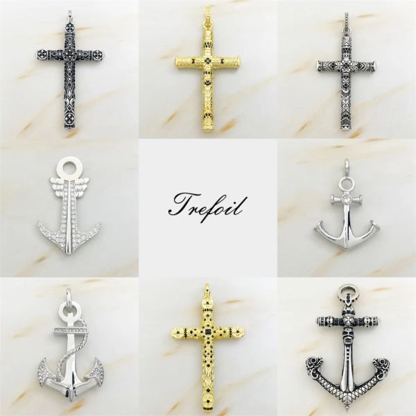 Collane pendenti cranio croce anchor di gioielli raffinati Accessori in fit collana 925 dono ribelle punk annerite in argento sterling per donne uomini