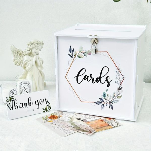 Forniture per feste White Acrylic Wedding Card Box with Lock Envelope Money per la laurea Baby Shower Decorations