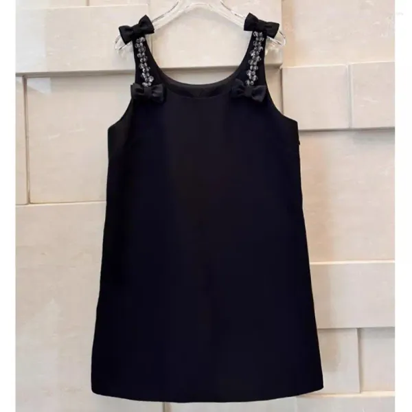 Sıradan elbiseler ağır endüstri boncuk elmas yay tatlı moda parti elbisesi 2024 yaz kolsuz siyah mini tasarımcı markası