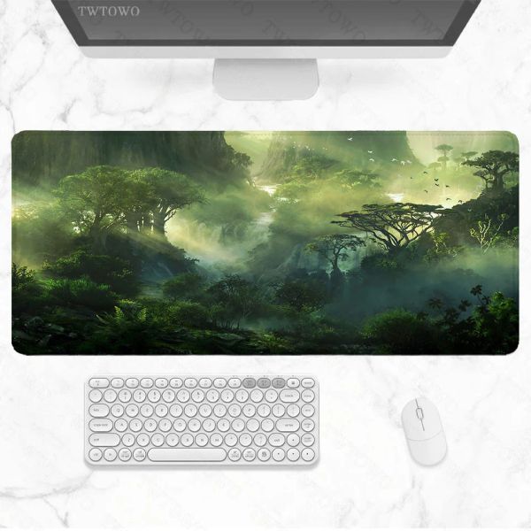 Pads Fantasy Forest Green Landscape Tree Maus Pad Gamer XL Große benutzerdefinierte HD Mousepad xxl Playmat Desk Matten Naturkautschuk -PC -Mäusepolster