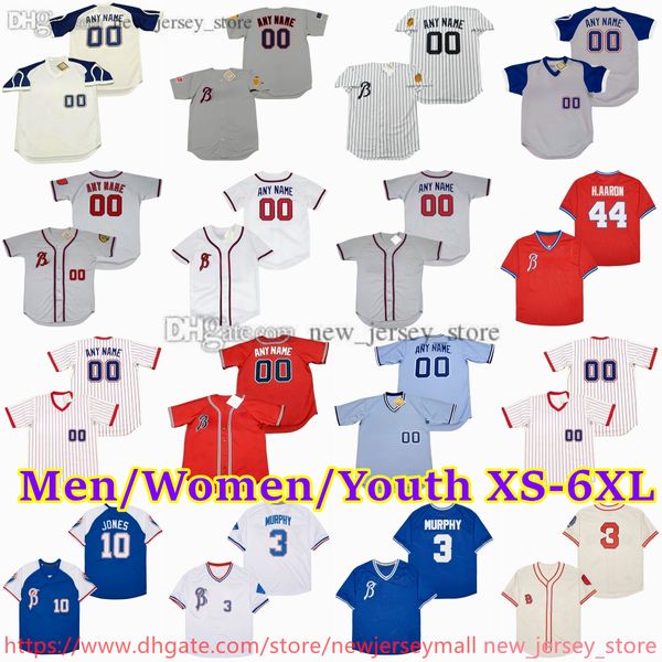 Custom XS-6XL Movie Throwback Baseball Jersey 44 Hankaaron 3 Dalemurphy Philniekro Deionsanders Ozziealbies Mackjones Dansbyswanson Gregmaddux Jerseys