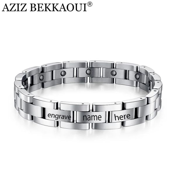 Strands Aziz Bekkaoui Bracciale magnetico uomini in acciaio in acciaio in acciaio 2123 cm Lettera fai -da -te Nome del polso per la salute della catena del bracciale Punk MEN GEI gioielli