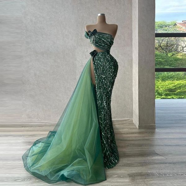 Vestidos de festa vestido de noite com miçangas com tule tule tira sem alças CRSYSTALS MENHA MENHA MERMAID VIDES DE PROM