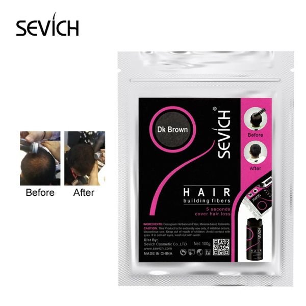 Saco de shampoocondicionador Sevich Refil Bag 100g Cabelo de fibra de fibra de fibra de cabelo Extensão careca espessura fibras de construção de cabelo 10 cores Crescimento em pó de crescimento