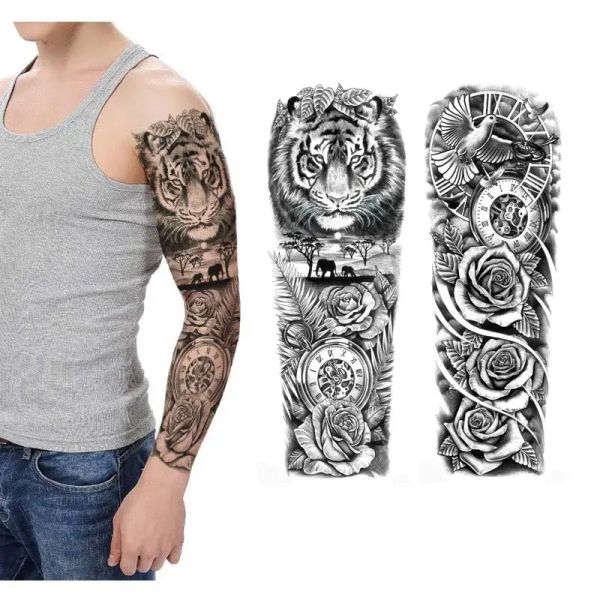 Tatuaggi nuovo design tatuaggi temporanei di grandi dimensioni uomini maniche grandi braccia tatuaggio toper arte arte leone tatuaggio finto per donne tatuate impermeabili