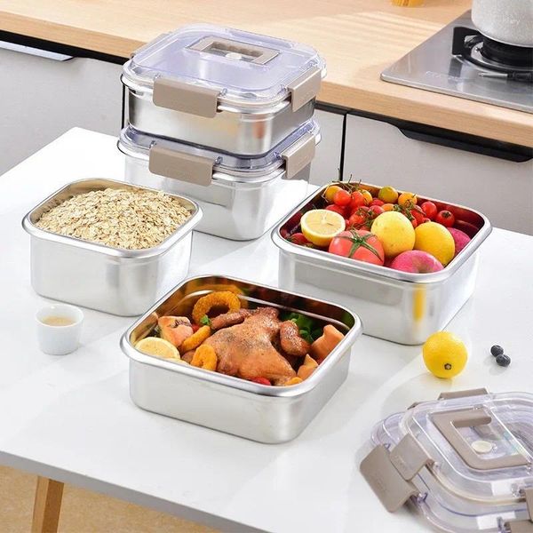 DenuNware Creative Kitchen Fridge Storage Storage Container Outdoor Picnic Camping Lunch Box 304 Organizador de aço inoxidável