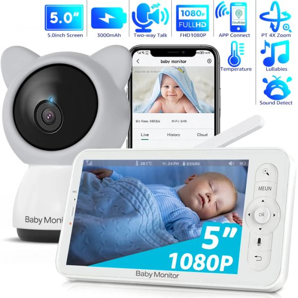 Monitors Bebek Monitör Ev Secuiry Kamera Video Babyphone Çift Ekran Gece Görüşü HD 5 inç LCD İki Yol