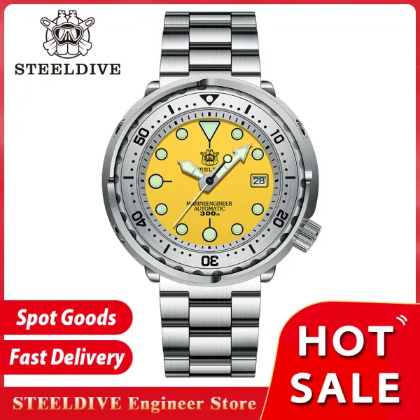 Relógios Steeldive SD1986 Relógio mecânico de atum em aço inoxidável moldura 300m à prova d'água Super luminosa NH35 MOVIMENTO DIVEI