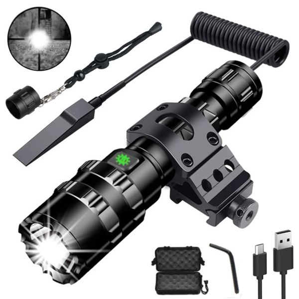 SCOPES L2 Flashlight di caccia 5 Modalità Torcia Linder Funzionalità tattiche 18650 Alluminio C8 Lampada impermeabile Montaggio di pistola impermeabile Luce impermeabile