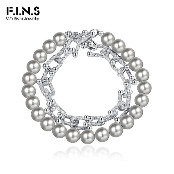 Stränge F.I.N.S S925 Sterling Silbergrau Perlenarmband Doppelgeschichtetes Ustcao -Muster Kette Mode Feine Handschmuck Geschenke