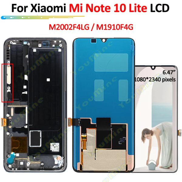 Sandali originali per xiaomi mi note 10 lite lcd m2002f4lg m1910f4g display touch screen digitalizzatore con cornice per xiaomi note10 lite lcd