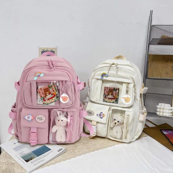 Школьные сумки студент колледжа Rucksack Fashion Casual Book Нейлон с шикарной подвеской Симпатичная большая способность японский стиль для девочек -подростков