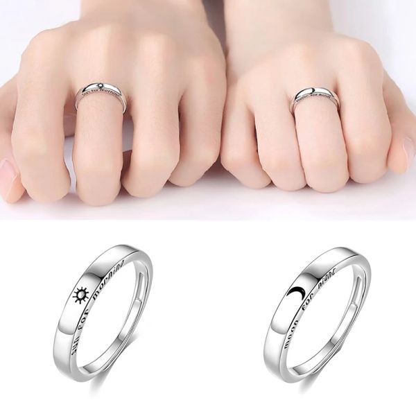 Bandas 2pcs Moda Sun Moon Casal Rings For Mull Men Men Ajustável Emparelhamento emparelhado Kit de jóias de jóias de jóias Kit Anilos Mujer