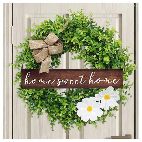 Flores decorativas Plantas artificiais Porta Ornamento de Natal Eucalipto Pequeno Nome Fresco Placa Garland