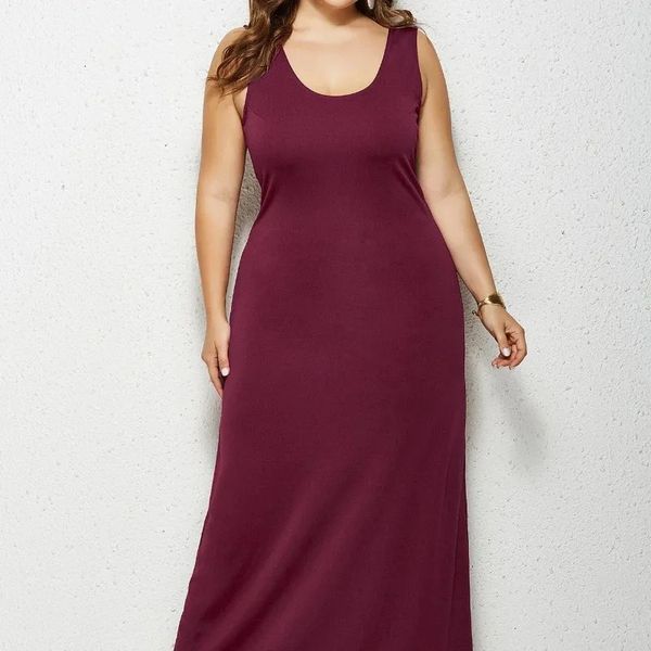 Plus Size Maxi Kleid Fashion Casual Wine Red Tanktoper